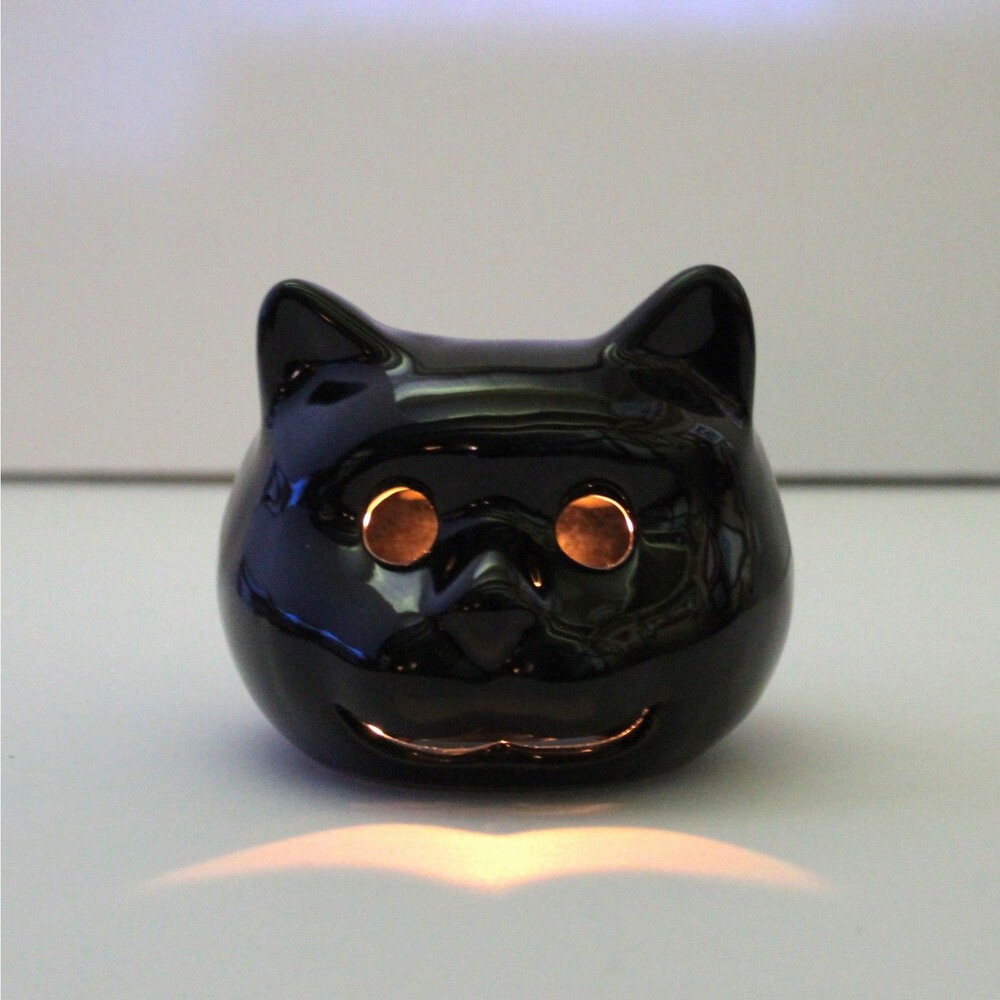 Black Cat Head Candle Holder ceramic tea light halloween